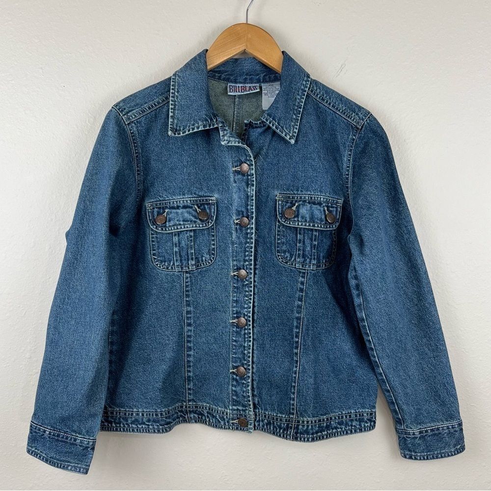 Vintage 90s Bill Blass Jeans Petite Blue Denim Cotton Jean Jacket Women's Sz PM